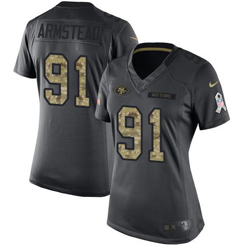 Nike 49ers #91 Arik Armstead Black Women's Stitched NFL Limited 2016 Salute to Service Jersey - Click Image to Close